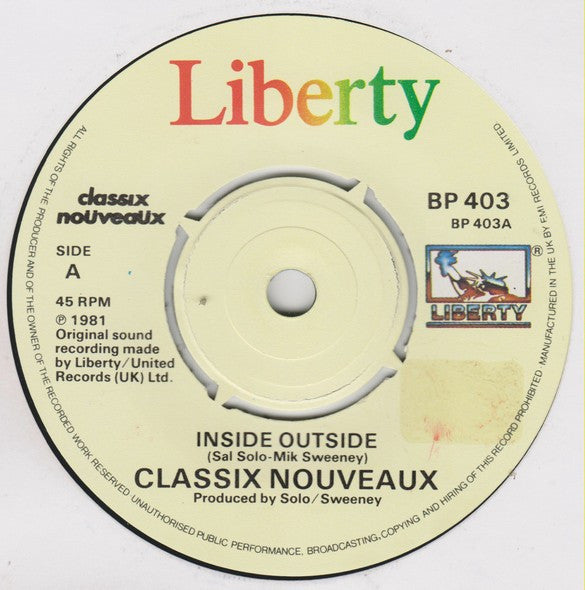 Classix Nouveaux : Inside Outside (7", Single, Pus)