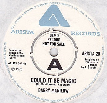 Barry Manilow : Could It Be Magic (7", Single, Promo)