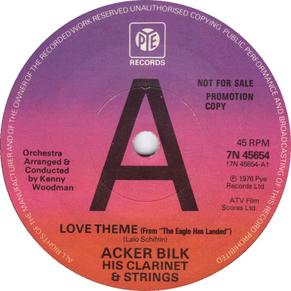 Acker Bilk His Clarinet And Strings : Love Theme (From "The Eagle Has Landed") (7", Promo, Sol)