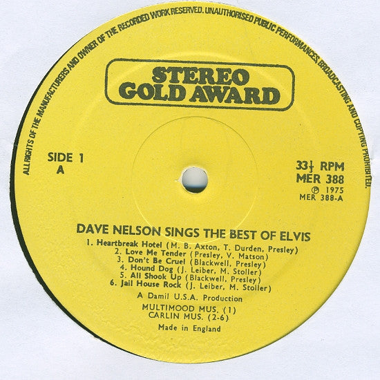 Dave Nelson (10) : Dave Nelson Sings The Best Of Elvis (LP, Album)