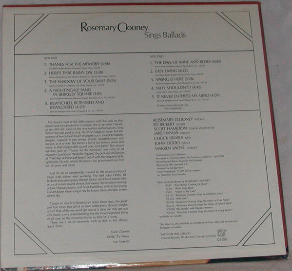 Rosemary Clooney : Rosemary Clooney Sings Ballads (LP, Album)