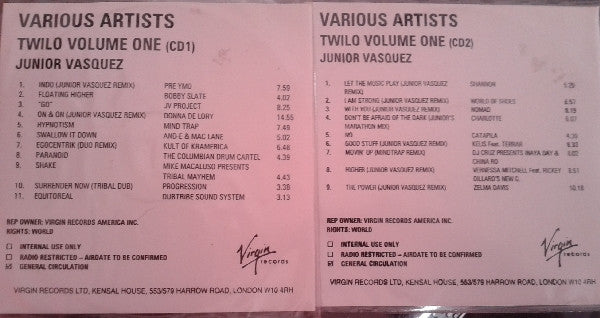 Junior Vasquez : Twilo Volume 1 (2xCDr, Album, Comp, Ltd, Mixed, Promo)