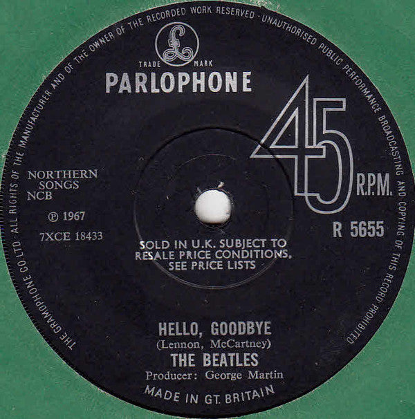The Beatles : Hello, Goodbye (7", Single, Sol)