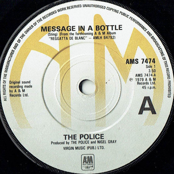 The Police : Message In A Bottle (7", Single, Com)