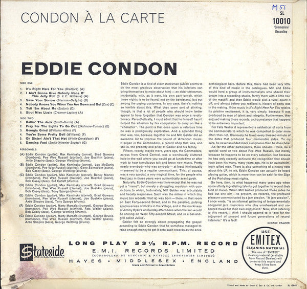 Eddie Condon : Condon A La Carte (LP, Comp, Mono)
