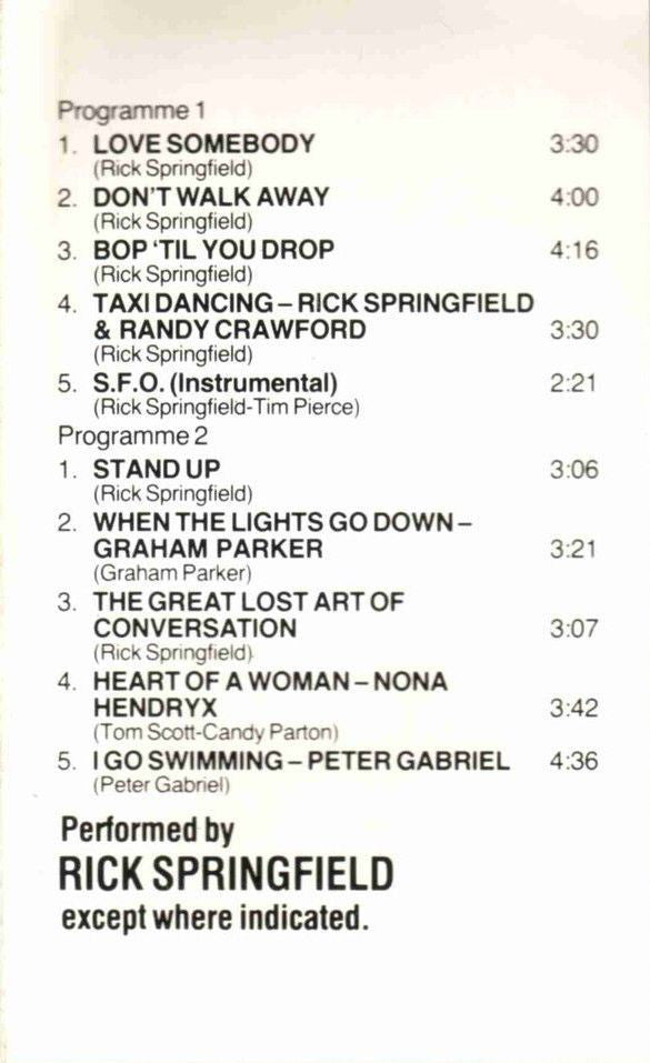 Rick Springfield : Hard To Hold - Soundtrack Recording (Cass, Album)