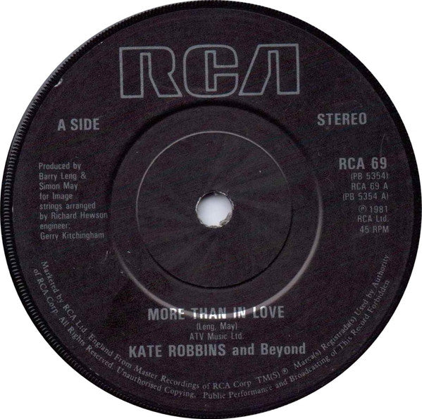 Kate Robbins : More Than In Love / Now (7", Single, sol)