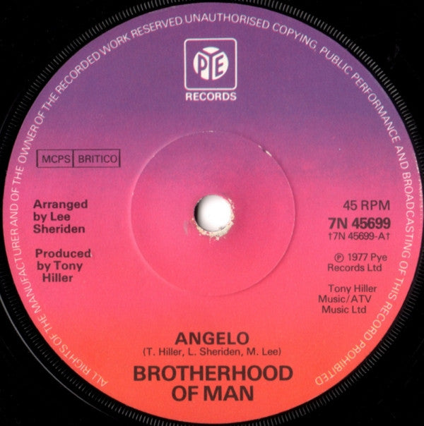 Brotherhood Of Man : Angelo (7", Single, Sol)