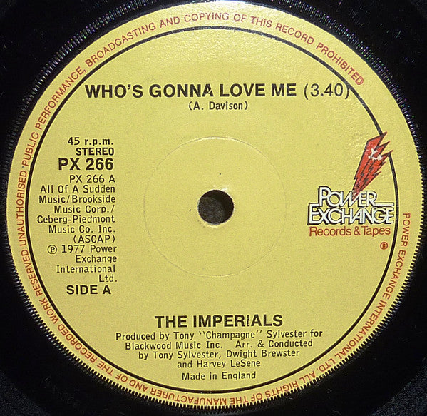 The Imperials : Who's Gonna Love Me (7", Single, Sol)