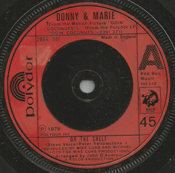 Donny & Marie Osmond : On The Shelf (7", Single, Red)