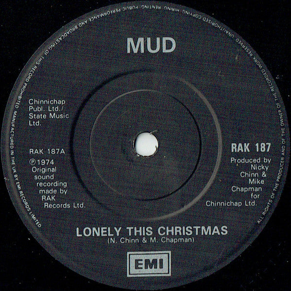 Mud : Lonely This Christmas (7", Single, RE)