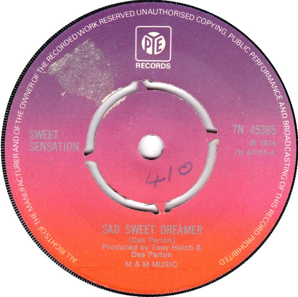 Sweet Sensation (2) : Sad Sweet Dreamer (7", Single, Pus)