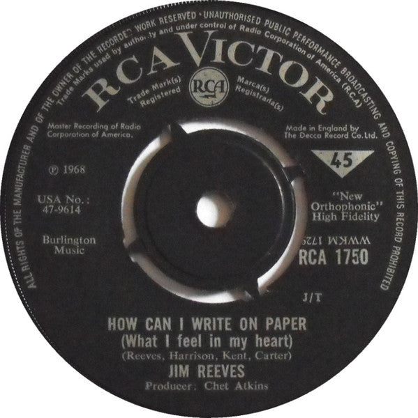 Jim Reeves : How Can I Write On Paper (What I Feel In My Heart) (7", Single)