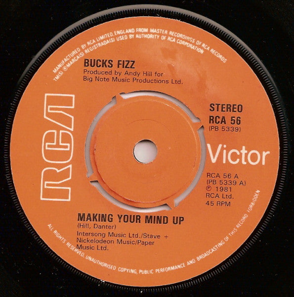 Bucks Fizz : Making Your Mind Up (7", Single, Ora)