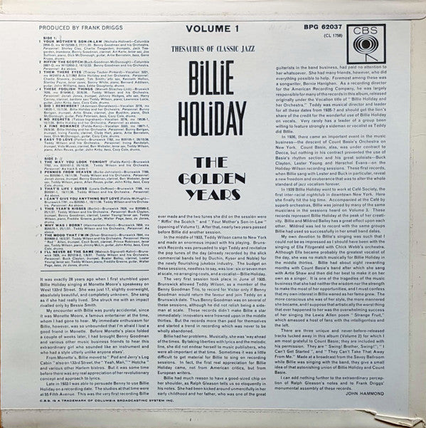 Billie Holiday : The Golden Years Volume One (LP, Comp)