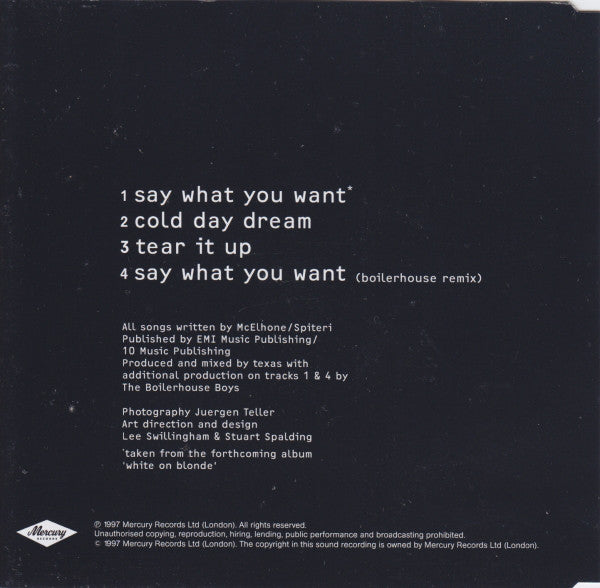 Texas : Say What You Want (CD, Single, PMD)