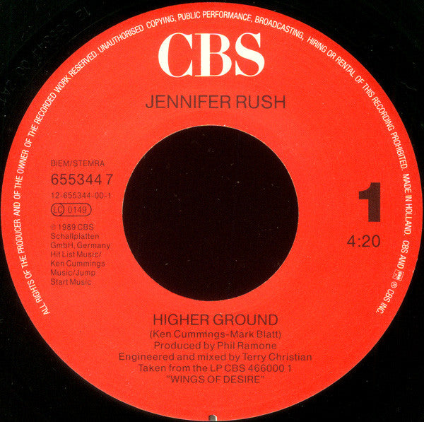 Jennifer Rush : Higher Ground (7", Single)