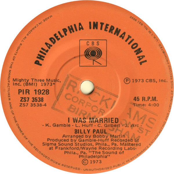 Billy Paul : Thanks For Saving My Life (7", Single)