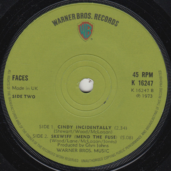 Faces (3) : Cindy Incidentally (7", Single, Sol)