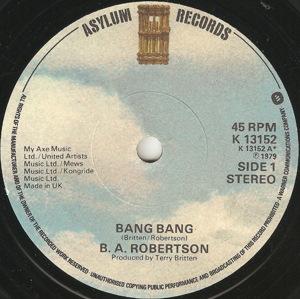 B. A. Robertson : Bang Bang (7", Single, Pic)
