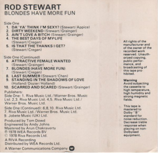Rod Stewart : Blondes Have More Fun (Cass, Album)
