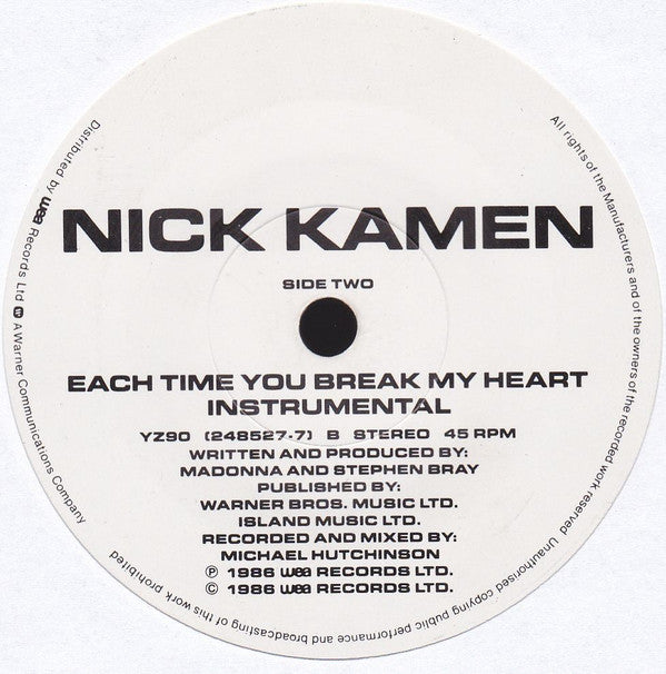 Nick Kamen : Each Time You Break My Heart (7", Single, Pap)