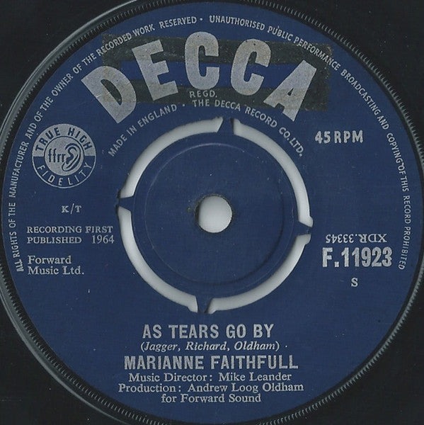Marianne Faithfull : As Tears Go By (7", Single)