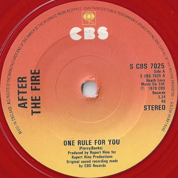 After The Fire : One Rule For You (7", Single, Red)