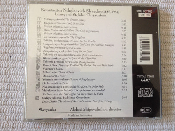 Konstantin Schwedow, Slavyanka Men's Russian Chorus, Aleksei Shipovalnikov : Liturgy Of St. John Chrysostom  (CD, Album)