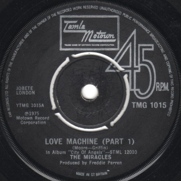 The Miracles : Love Machine (Part 1) (7", Single, 4-P)