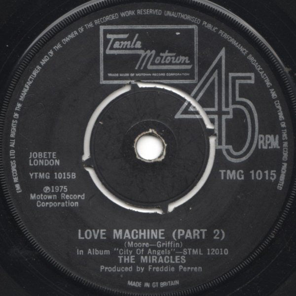 The Miracles : Love Machine (Part 1) (7", Single, 4-P)