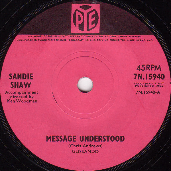 Sandie Shaw : Message Understood (7", Single, RE, Sol)