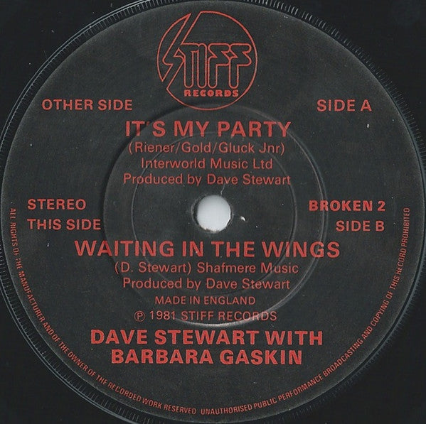Dave Stewart & Barbara Gaskin : It's My Party (7", Single, Com)