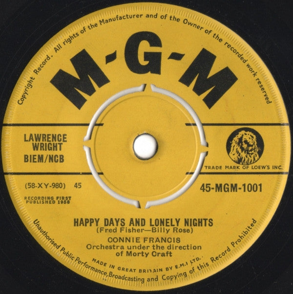 Connie Francis : My Happiness (7", Single, 4-P)
