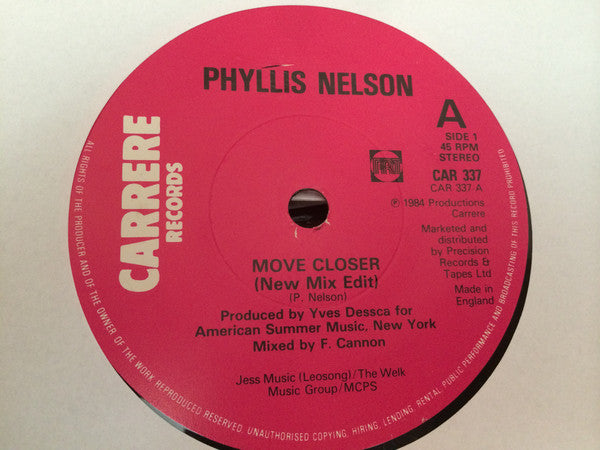 Phyllis Nelson : Move Closer (New Mix Edit) (7", Single, Sol)
