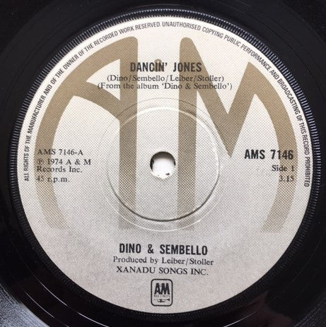 Dino And Sembello : Dancin` Jones (7", Single)