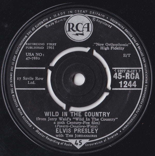 Elvis Presley : Wild In The Country (7", Single)