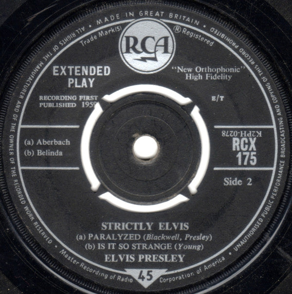 Elvis Presley : Strictly Elvis (7", EP, RE, E/T)
