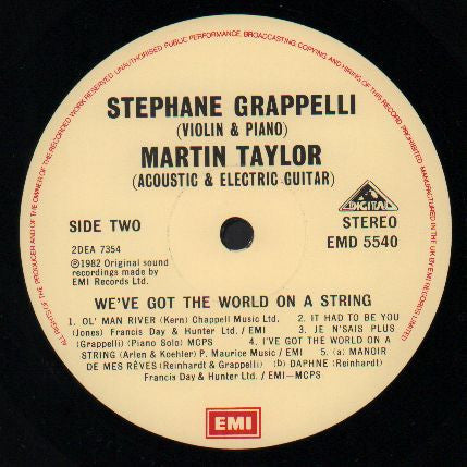 Stéphane Grappelli & Martin Taylor : We've Got The World On A String (LP, Album, Dig)