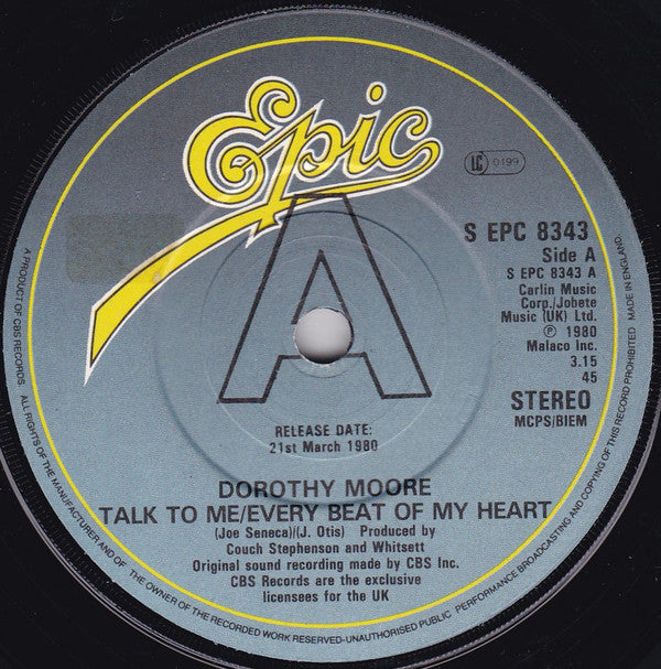 Dorothy Moore : Talk To Me / Every Beat Of My Heart (7", Single, Promo)