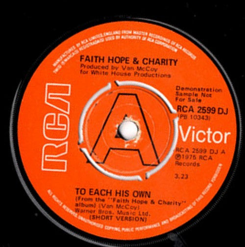 Faith, Hope & Charity : To Each His Own (7", Single, Promo)