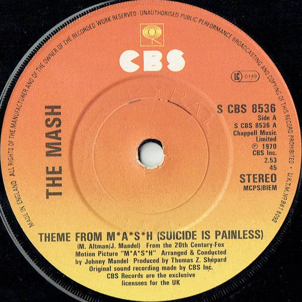 The Mash : Theme From M*A*S*H (Suicide Is Painless) (7", Single, RE, Pyr)