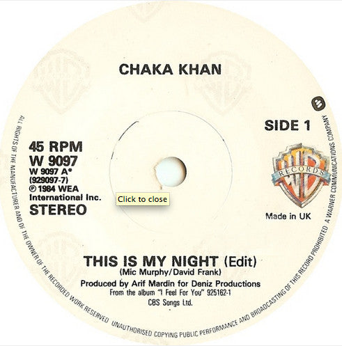 Chaka Khan : This Is My Night (7")