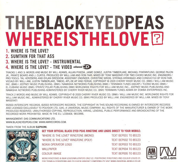 The Black Eyed Peas* : Where Is The Love? (CD, Single, Enh)