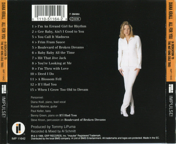 Diana Krall : All For You (A Dedication To The Nat King Cole Trio) (CD, Album)