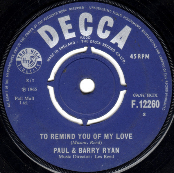 Paul & Barry Ryan : Don't Bring Me Your Heartaches (7")