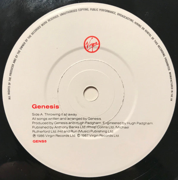 Genesis : Throwing It All Away (7", Single, Car)
