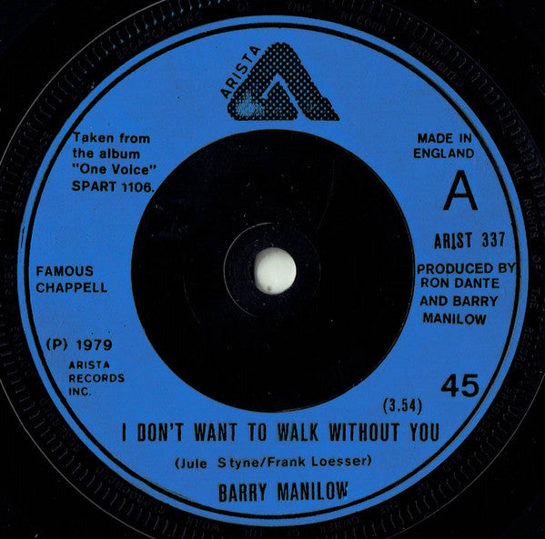 Barry Manilow : It's A Miracle / I Don't Want To Walk Without You (7", Single, Blu)