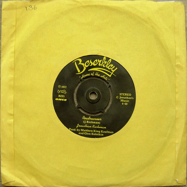 Jonathan Richman / The Modern Lovers : Roadrunner (7", Single, Com)