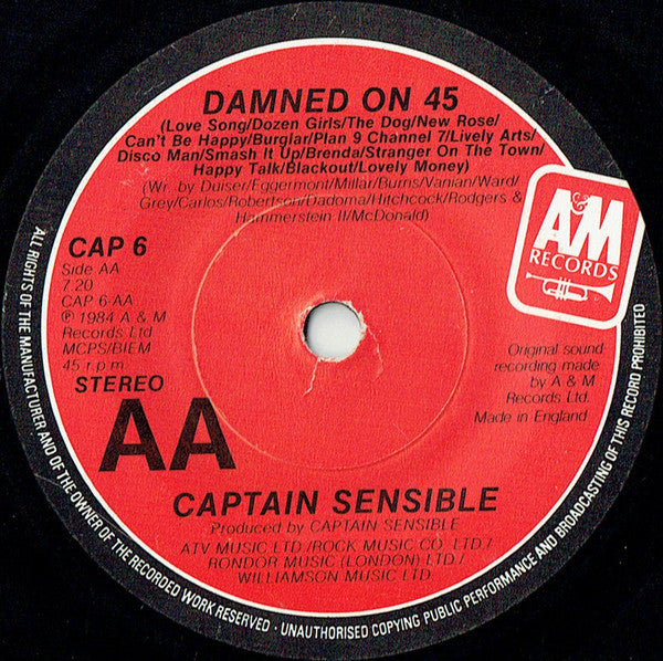 Captain Sensible : Glad It's All Over / Damned On 45 (7", Single)